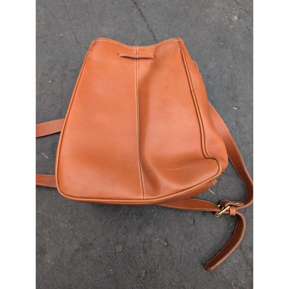 Vintage Genuine Leather Shoulder Bucket Bag Drawstring Surveyor Bag 90s - Picture 2 of 8